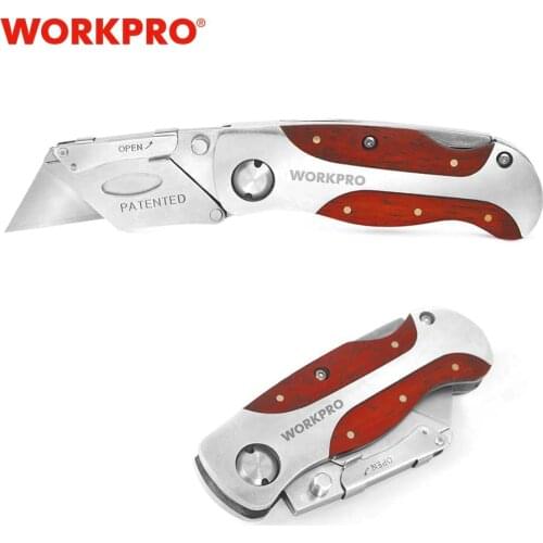 WORKPRO Wood Handle Knife Heavy Duty Folding Knife Electrician Utility Knife