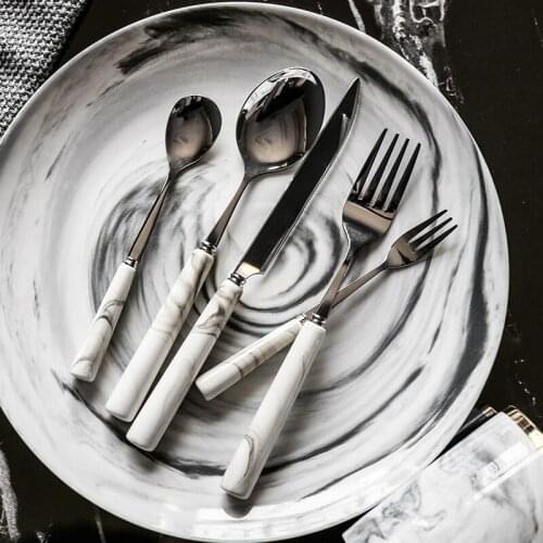 Steak Knife And Fork Spoon Coffee Spoon Fruit Fork Marble Pattern Ceramic Handle Stainless Steel Tableware Western Food