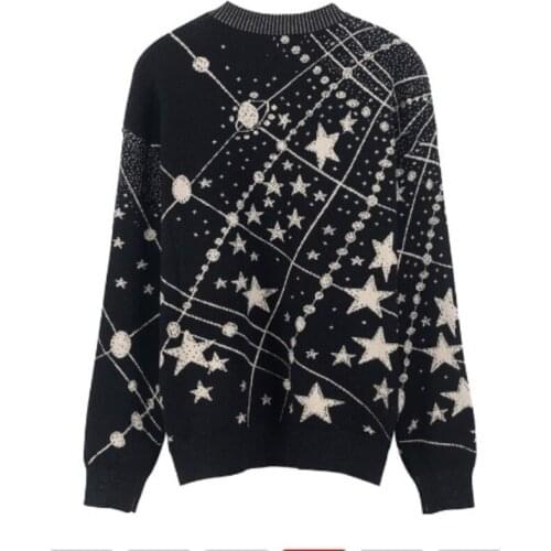 Sweater Women Vintage Long Sleeve Jumpers 2020 Autumn Winter Runway Retro Galaxy Star Pattern Ladies Jacquard Sweaters Pullovers