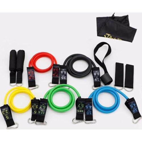 SzBlaZe 11Pcs/Set Natural Latex Gym Fitness Resistance Bands Exercise Pilates Yoga Tubes Pull Rope Expanders Training Practical