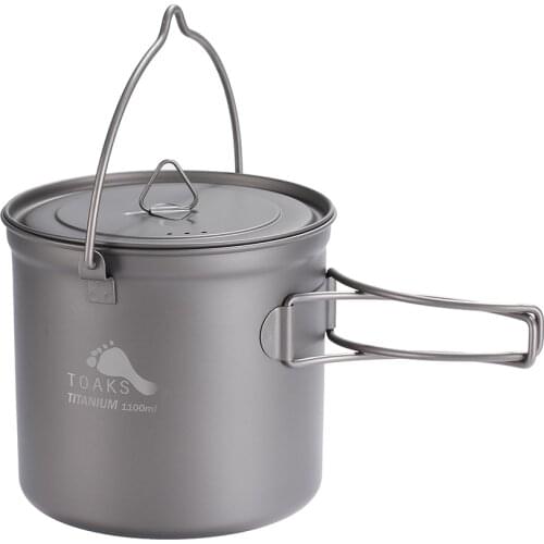 TOAKS Outdoor Hang Pot Camping Hiking Ti Titanium Cookware Picnic Hang Pot Ultralight Pot 1100ml Pot-1100-BH