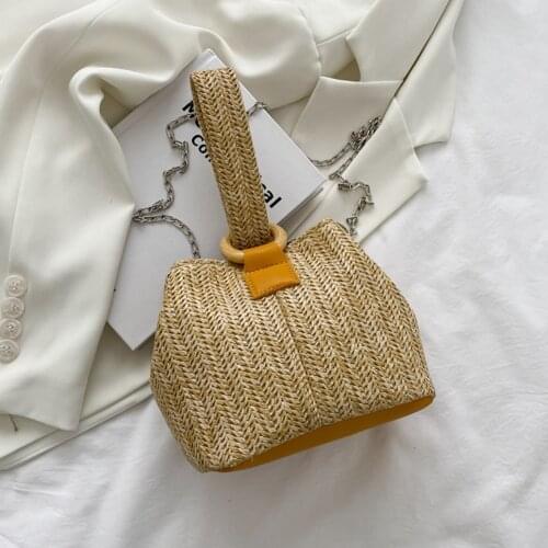 Vitnage Handmade Purse Wicker Beach Shoulder Bags Handbag Ladies Woven Crossbody Bag Casual Women Vacation Chain Bucket Handbags