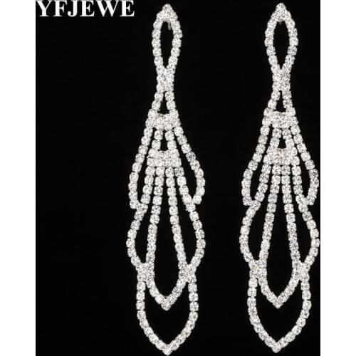 YFJEWE New Crystal Rhinestone Best Gift for Bridal Wedding Jewelry Gold and Silver Plated Crystal Long Earrings for Women E424