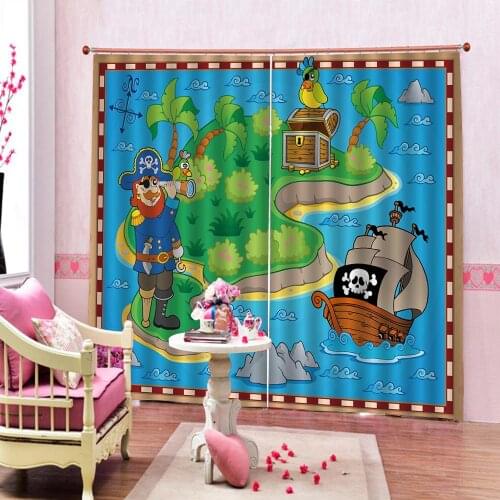 Custom Anime Pirate Treasure Shower Curtain Ship Sea island Octopus Kids Bathroom home drapes curtains