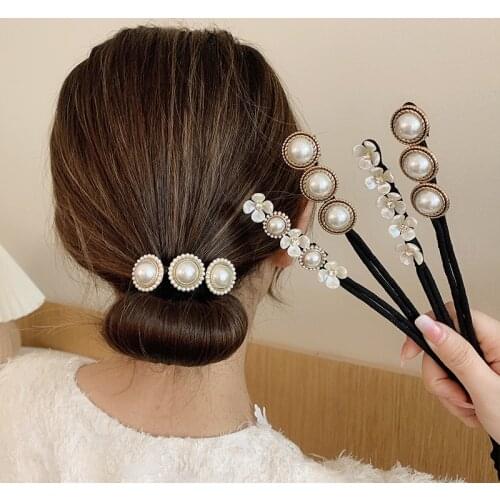 Pearl Flower Magic Bun Maker Korea Women Wild Hair Ring DIY Headband Hair Making Tools Girls Hair Accessories Pearls Ribbon Hot