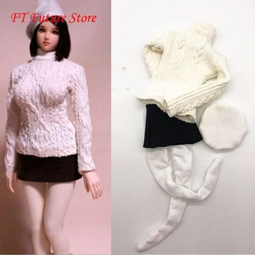 Female Accessory 1/6 Scale Sweater Skirt Hat Pantyhose Clothing Set Model Fit 12'' Woman Action Figure Body