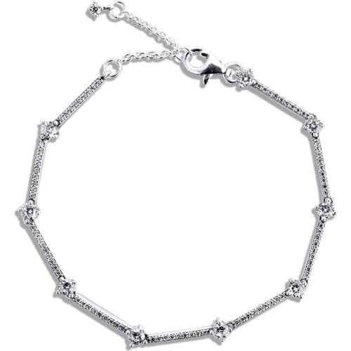 100% 925 Sterling Silver Sparkling Pave Bars Bracelets for Women Fashion DIY Jewelry Chain Bracelet Argent 925 2020