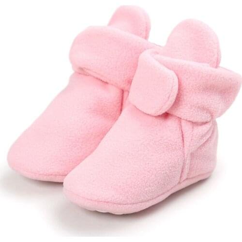 Winter Warm Baby Shoes Soft Cotton Plush Non-slip Soled Newborn Shoes First Walkers Pink Color Ankle Boots for Baby Girl