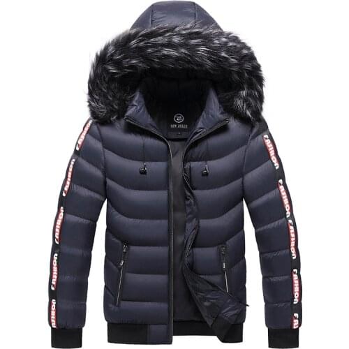 Winter Jacket Men 2021 Fashion Fur Hooded Male Parka Jacket Mens Solid Thick Jackets Cotton Coats Man Warm Parkas Windbreaker