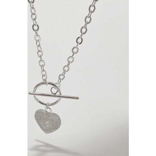 1pc Authentic 925 Sterling silver concave-convex Heart Toggle Circle &Bar Pendant Sweater Necklace Charms C-B935