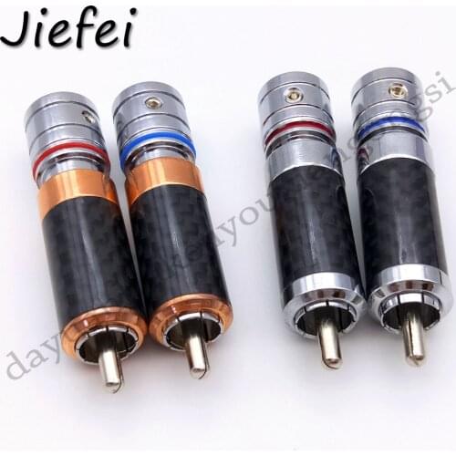 1Pcs Copper Hifi RCA Audio Male Plug Solder Audiophile Carbon Fiber Rhodium Plated Speaker Cable Connector Terminals Adapter