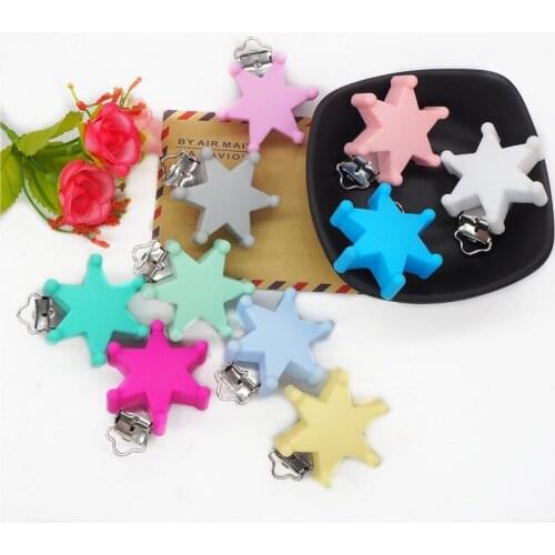 Chenkai 10pcs Silicone Star Teether Clips DIY Craft Baby Dummy Pacifier Chain Soother Nursing Accessories Holder Clips