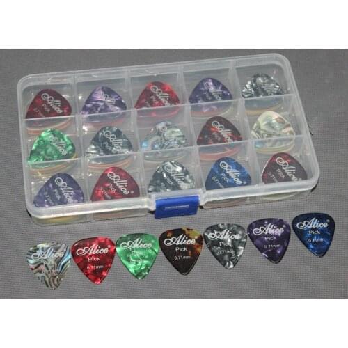 100pcs Alice Celluloid Acoustic Electric Guitar Picks Plectrum MEDIUM 0.71mm + Pick Case