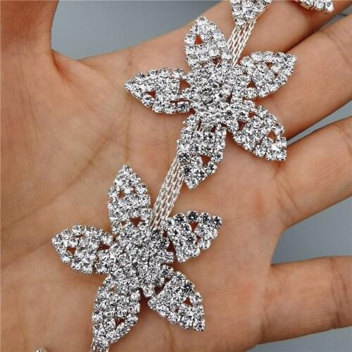 12 inches Silver Flower Rhinestone Crystal Chain Gemstone Bling Diamante Collar Trim Crystal Wedding Dress Necklace Decoration
