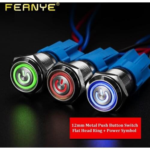 2pc/lot 12mm Metal Push Button Switch Waterproof Momentary 220V Illuminated Button Switch PC Reset Switch with Wires