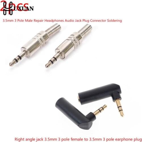 2PCS Sliver Gold 3.5mm 3 Pole Stereo 90 Degree Right Angle Female To 3.5mm 3Pole Male Audio Plug L Shape Jack Adapter Connector