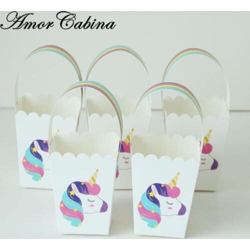 50pcs Unicorn Rainbow Small Fresh Candy Box Paper Gift Bag Wedding Wave Pattern Tote Bag Baby Bath Supplies Children Birthday