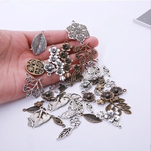 100pcs 60-80 Pattern Mixed Assorted Carved Charms Pendants Beads Metal Alloy Pandent Leaf Diy Bead