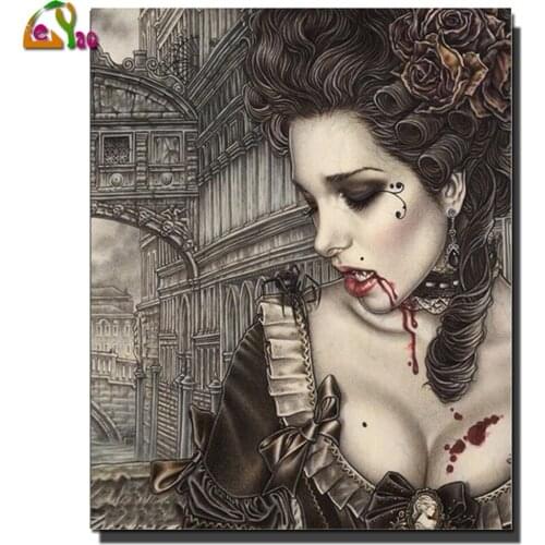 DIY Diamond Embroidery Vampire Woman Rose Diamond Painting Cross Stitch Full Square drill Diamond Mosaic Halloween Decoration
