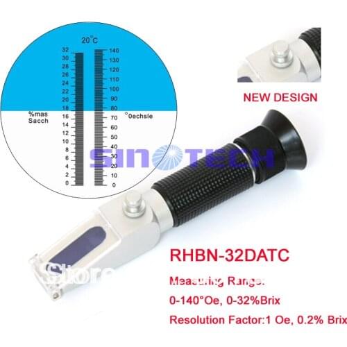 Free shipping Hand-held 0-140Oe, 0-32%Brix Wine Oechsl Refractometer RHBN-32DATC