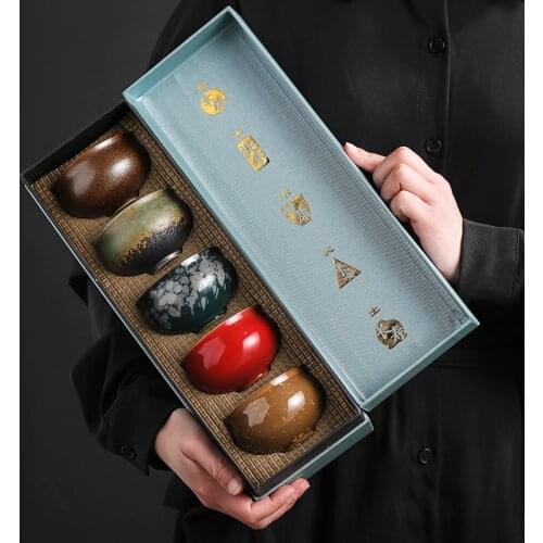 Stoneware Cup Ceramic Kung Fu Tea Cup Kiln Baked Retro Teacup Tea Bowl Personal Cup Master Cup Gift Box Teacups