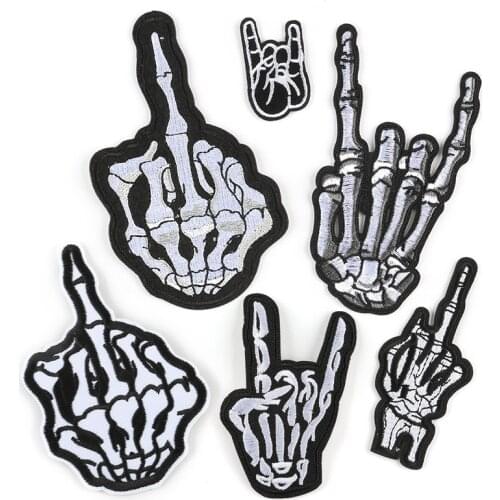 Middle Finger Skull Patch Punk Rock Patch Jacket Stripe On Clothes Sew On Iron On Biker Embroidered Patches For Clothing