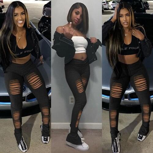 Summer new fashion casual ripped holes pleated casual pants 2021 womens trousers