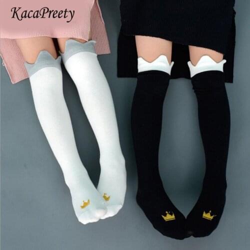 Cute Cartoon Boy/Girls Sock crown design Cotton Baby Kid Knee High Long socks For children leg warmers Toddler Clothing