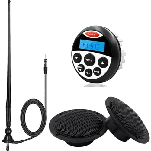 Marine Stereo Waterproof Boat Audio Radio Bluetooth Media Receiver MP3 Player+4inch Marine Speaker+FM Antenna For ATV RV Yacht