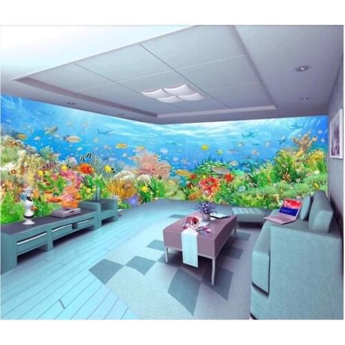 WDBH Custom photo mural 3d wallpaper Large size underwater world coral reef fish decor 3d wall murals wallpaper for living room