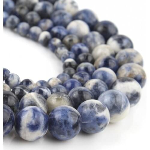 Natural Stone Flower Blue Sodalite Jaspers Round Beads For DIY Jewelry Making Bracelet Charms Accessories 15'' 4 6 8 10 12mm