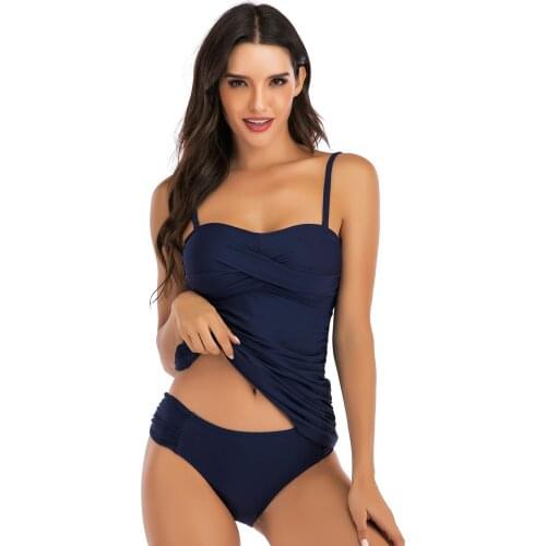 New Bikini Belly Covering Split Swimming Suit Womens Conservative Swimwear Vintage Two Piece Bathing Suit High Waist