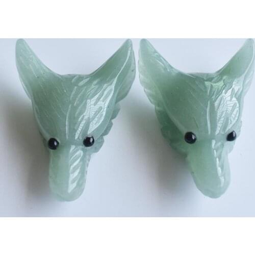 Wholesale 2pcs/lot Fashion good quality natural aventurine Carved Wolf Head shape Pendants for Necklace jewelry making free