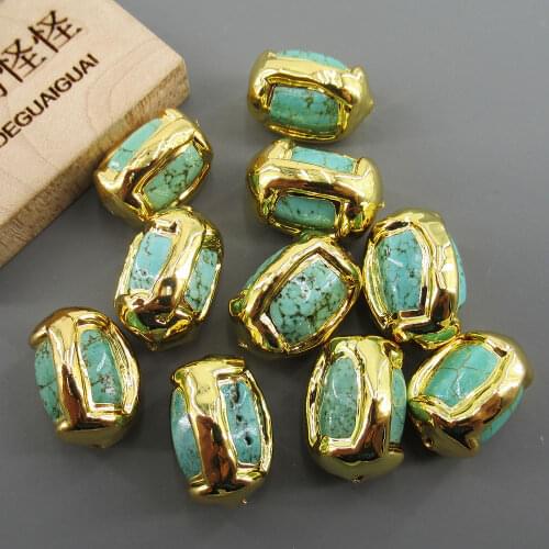 Wholesale 5 PCS Green Turquoise Gold Plated Beads Jewelry Findings Loose Beads For Women