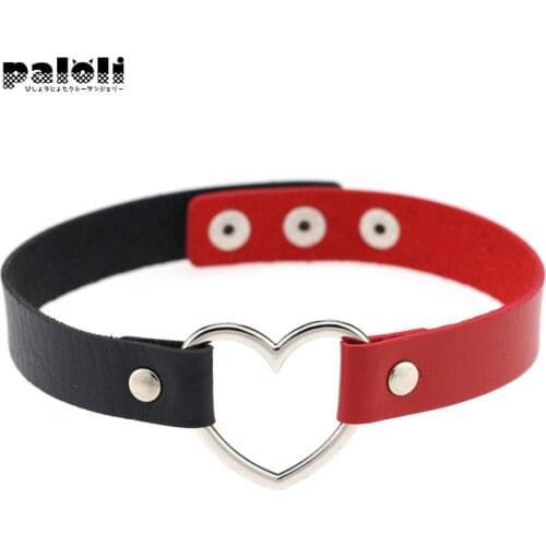 Paloli Japanese Harajuku Style Accessories Gothic Minimalist Love Heart Leather Splicing Choker Neck Ring Chain Necklace