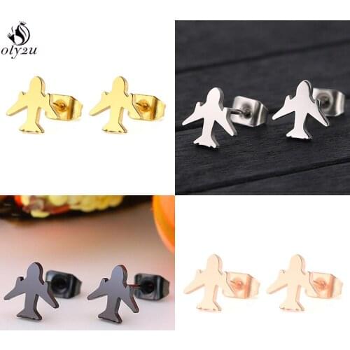 Punk Earings Jewelry Stainless Steel Aircraft Plane Stud Earrings for Women Girls Children Handmade Airplane Earring brincos
