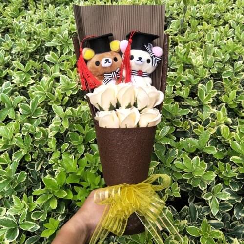 Doctor bear Soap flower plush bouquet toy Valentines Day birthday girlfriend Gifts toy Graduation season