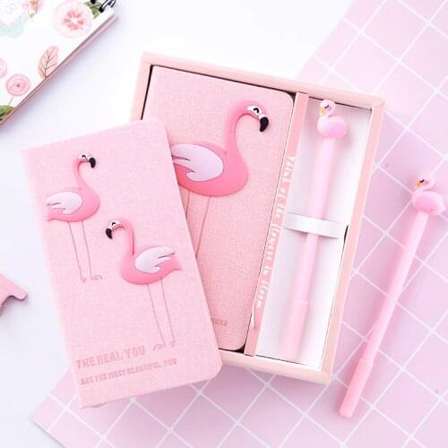 Pink Flamingo Notebook Set Note Book With Pen Set Diary Day Planner Kawaii Journal Stationery School Supplies Study Gift Tools