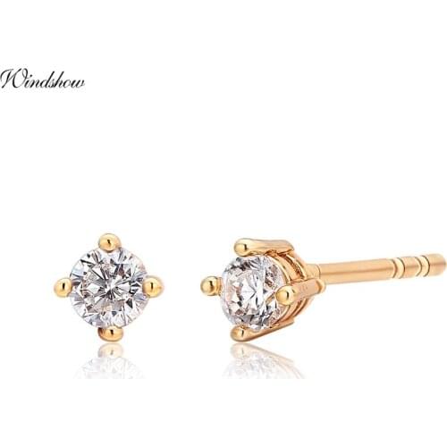 Yellow Gold Color Four Claw Round CZ Mini Small Stud Earrings For Womens Kids Girls Baby Child Piercing Jewelry Bijoux Aros