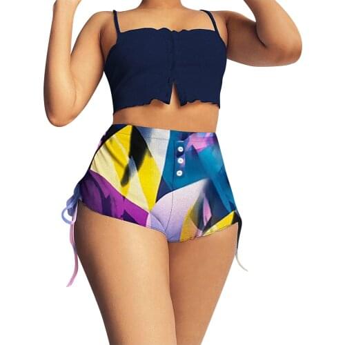 Geometric Printed Women Shorts Fashion Summer Casual Side Drawstring Booty Shorts Sexy Club Fitness Breathable Skinny Shorts P5