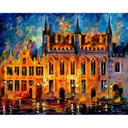 Modern landscape art bruges Palette knife oil painting on canvas High quality Handmade home decor