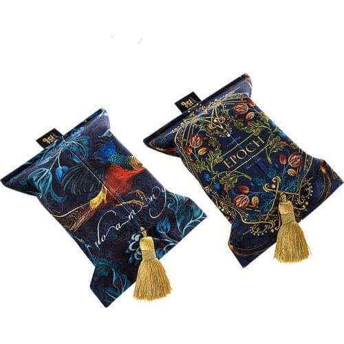Light Luxury Epoch Golden Pheasant Velvet Tissue Box Holder Decorative Napkin Paper Facial Tissue Box Cover With Tassel Blue
