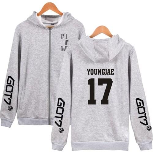 YOUNGJAE 17 Got7 Kpop Hoodie Hoody Fashion Men Women Zipper Hoodies Jackets Long Sleeve Zip Up Unisex Hooded Sweatshirt Tops 4XL