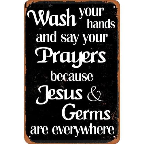 Vintage Metal Plaque for Washing Hands and Praying Tin Plate Black and White Letters Poster Bar Club Home Decoration 20X30 Cm
