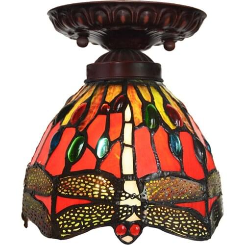WYM Vintage Tiffany Dragonfly Ceiling Light W/ 6.8" Stained Glass Lamp Shade, for Corridor/Kitchen, Home Decor Lighting