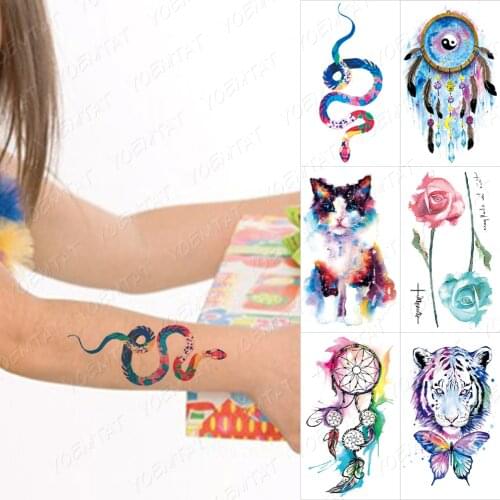 Waterproof Temporary Tattoo Lasting Sticker Snake Cat Tiger Animal Rose Female Color Fake Tatoo Flash Body Art Children Henna