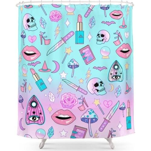 Girly Pastel Goth Witch Pattern Shower Curtain Set Waterproof Fabric Bath Curtain For Bathroom With Non-slip Floor Mat