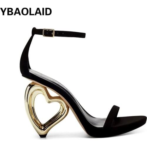 Love Heart Wedge-shaped High-heeled Fashion Sandals 2021 Summer New Fashion Open-toed Black Buckle Shaped High-heeled Shoes
