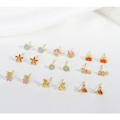 Lovablegirls Cute Marine Organism Seahorse Dolphin Starfish Octopus Stud Earring For Women Girls Lovely Ocean Animal CZ Studs