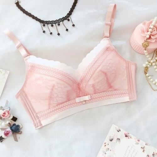 Roseheart Women Fashion Purple Pink Wireless Sexy Bra Push Up Female Lace Bow Padded One-Piece Bras Bralette Women Underwear